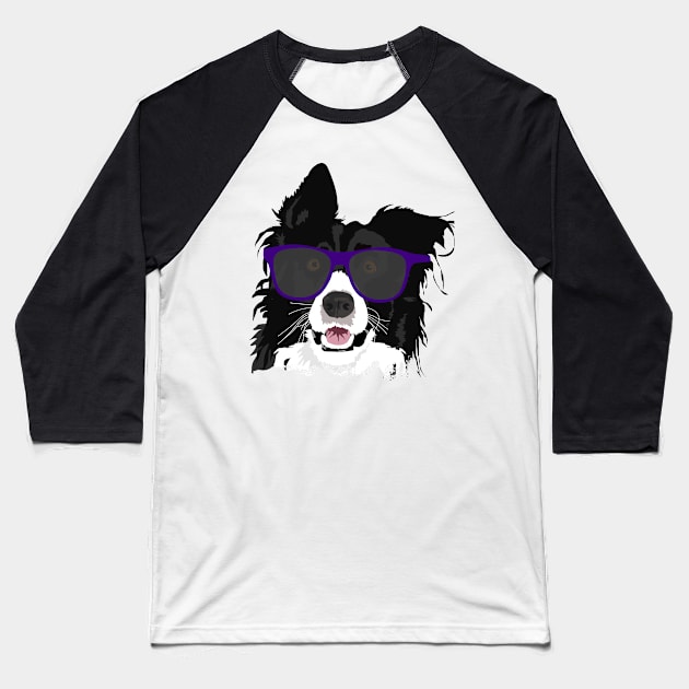 Funny Border Collie With Hip Cool Sunglasses Design Baseball T-Shirt by TF Brands